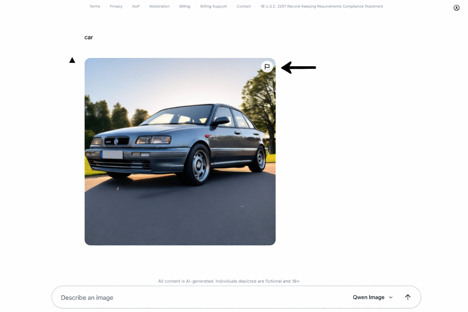 Example of the report button in the app - click the flag icon on any generated image